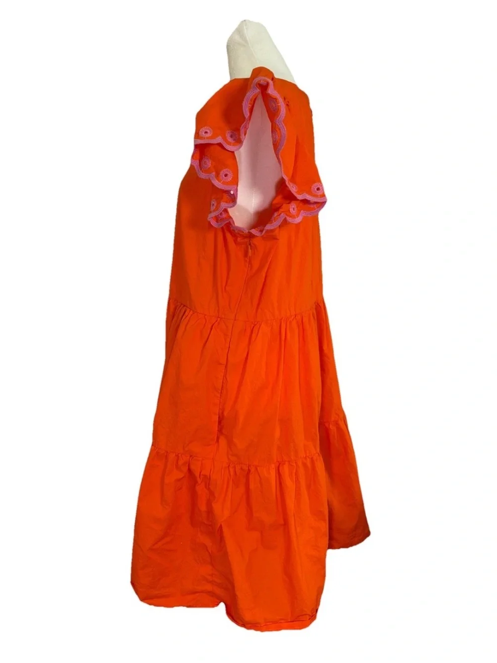 J. Crew Bright Orange Tiered Mini Dress with Eyelet Ruffle Sleeves